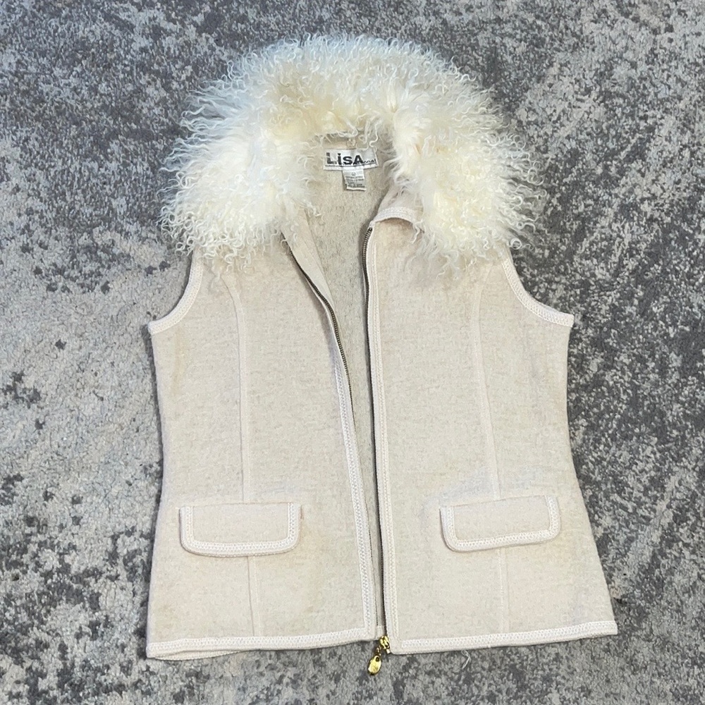 Lisa International Off white 100% Wool Vest with removable Collar Size: M